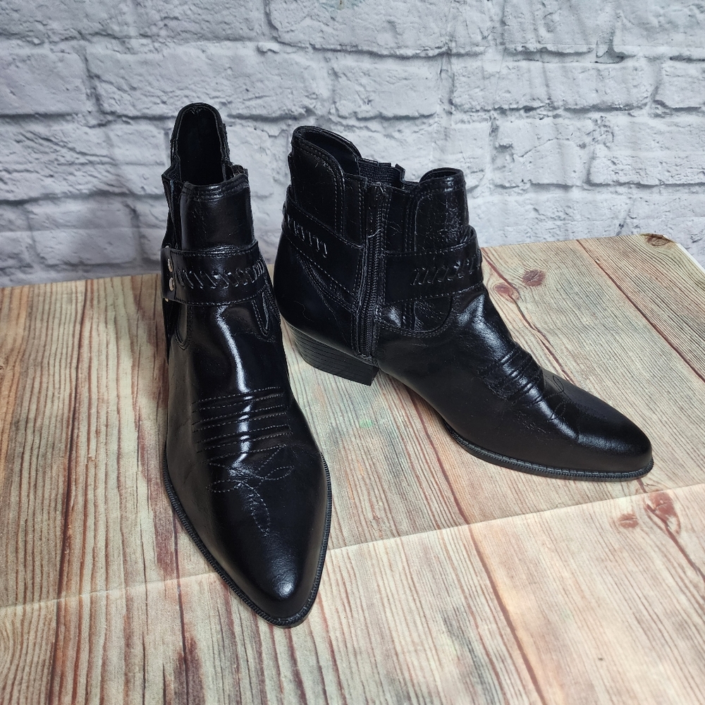 Biker Western Wear Style Womens Black Ankle Boots